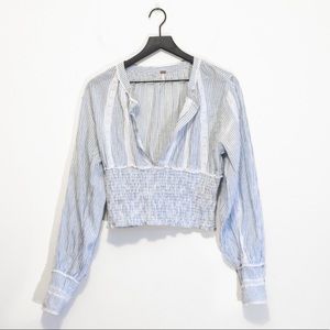 Free People striped smocked peasant blouse L